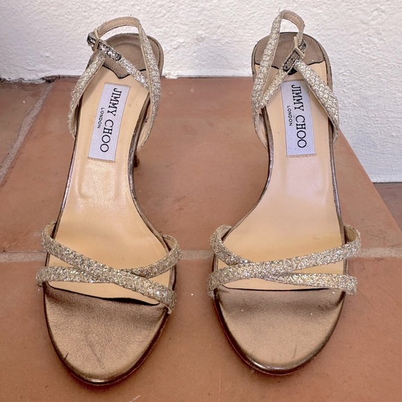 Jimmy Choo Shoes - Jimmy Choo champagne gold sequin glitter slingback sandals Size 38